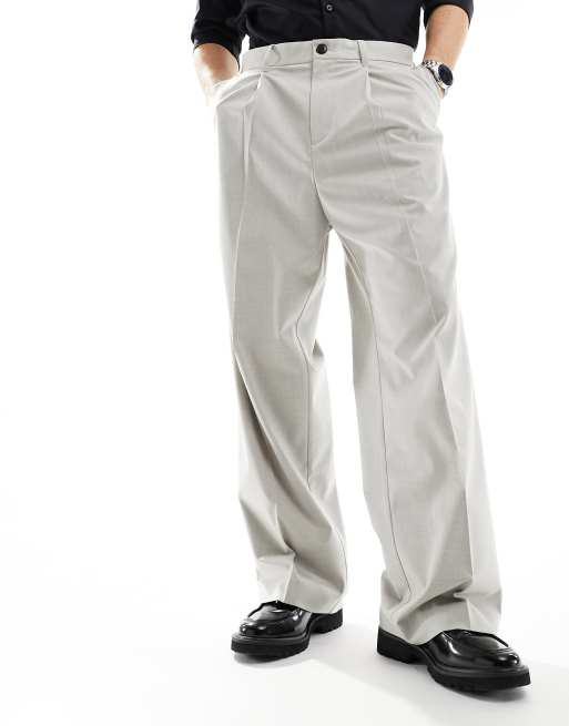 Weekday Uno loose fit tailored pants in beige melange