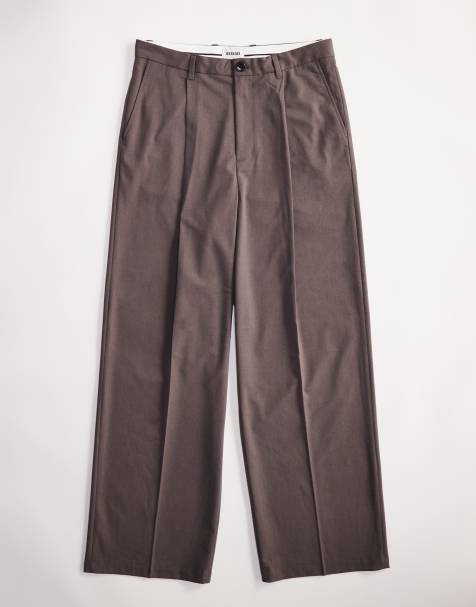 Weekday Uno loose fit tailored pants in brown melange - view 1