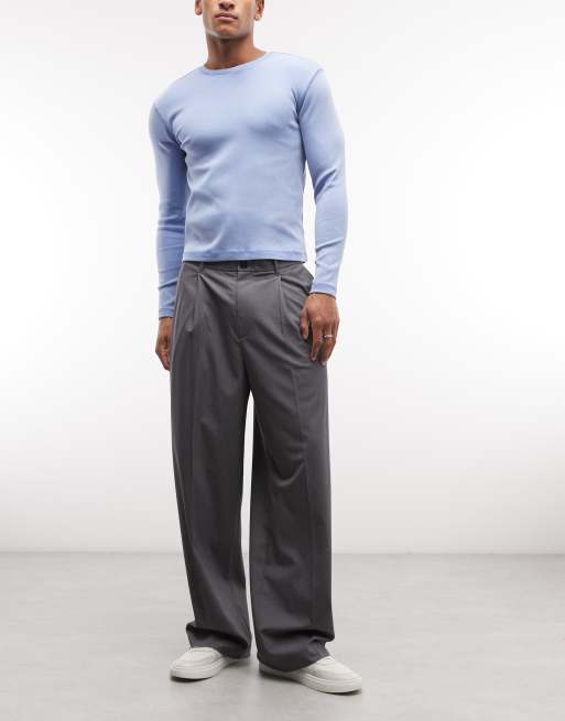 Weekday Uno loose fit tailored pants in grey melange, 2 of 5