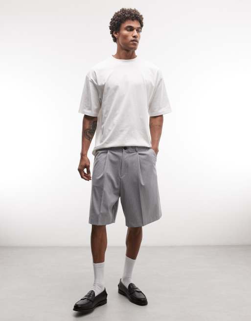 Weekday Uno loose fit tailored shorts in gray pinstripe, 2 of 5