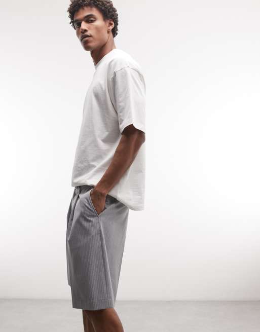 Weekday Uno loose fit tailored shorts in gray pinstripe, 3 of 5