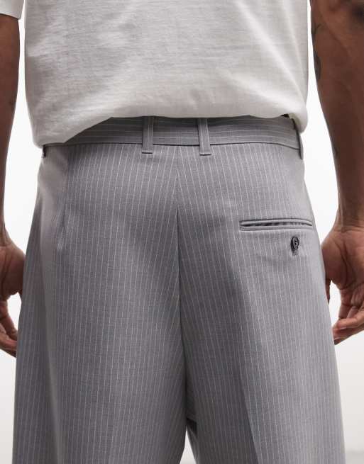Weekday Uno loose fit tailored shorts in gray pinstripe, 5 of 5