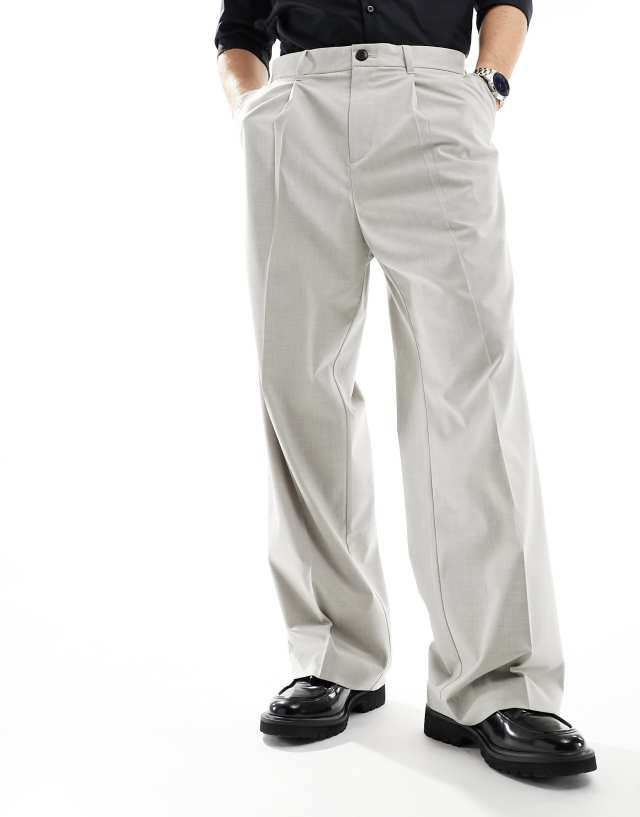 Weekday - uno loose fit tailored trousers in beige melange