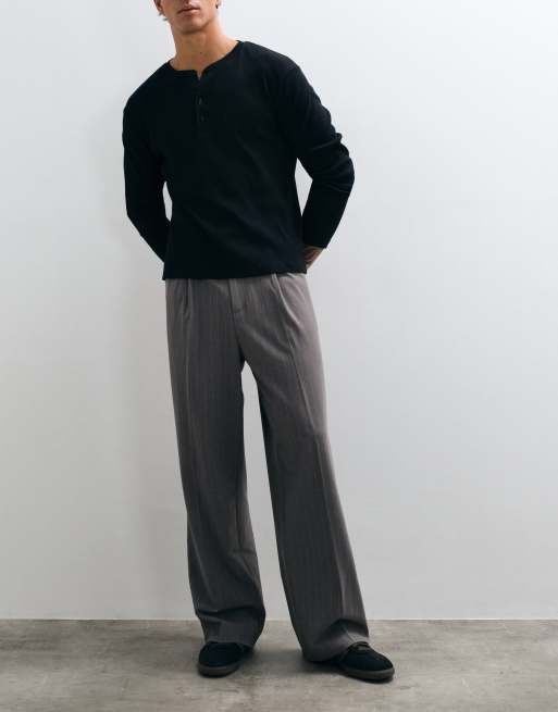 Weekday Uno loose fit tailored trousers in mole pinstripe, 3 of 5