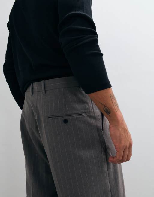 Weekday Uno loose fit tailored trousers in mole pinstripe, 4 of 5