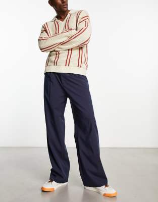 Weekday Uno loose fit tailored trousers in navy - ASOS Price Checker