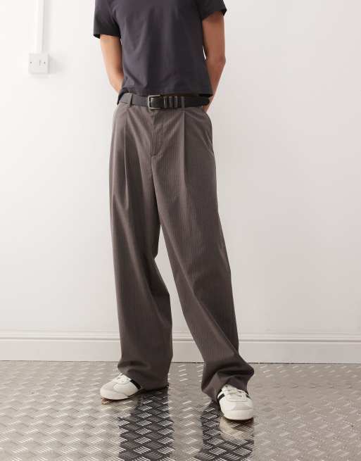 Weekday Uno loose fit trousers in brown pinstripe