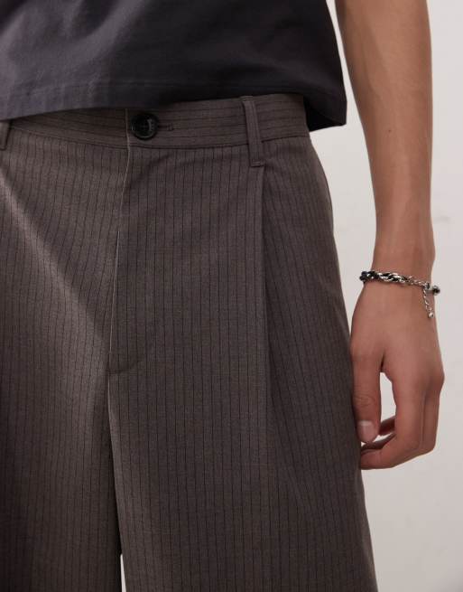Weekday Uno loose fit trousers in brown pinstripe
