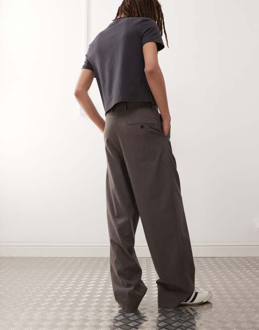 Weekday Uno loose fit trousers in brown pinstripe