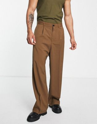 Weekday uno oversized suit trousers in brown