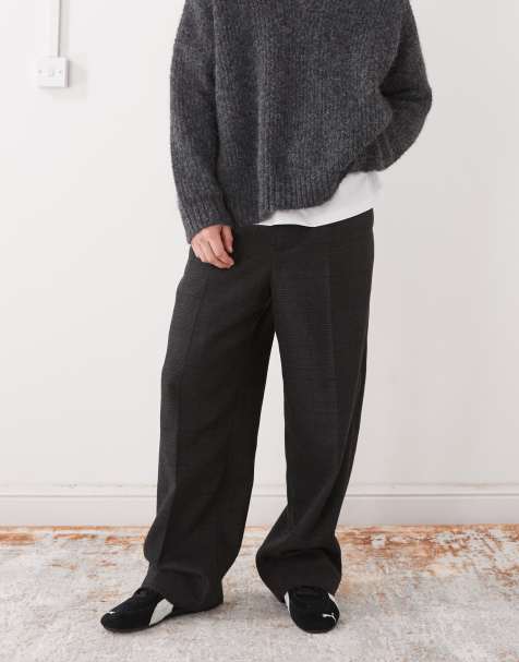 Weekday - Uno - Pantaloni sartoriali ampi grigio scuro a quadri - view 1