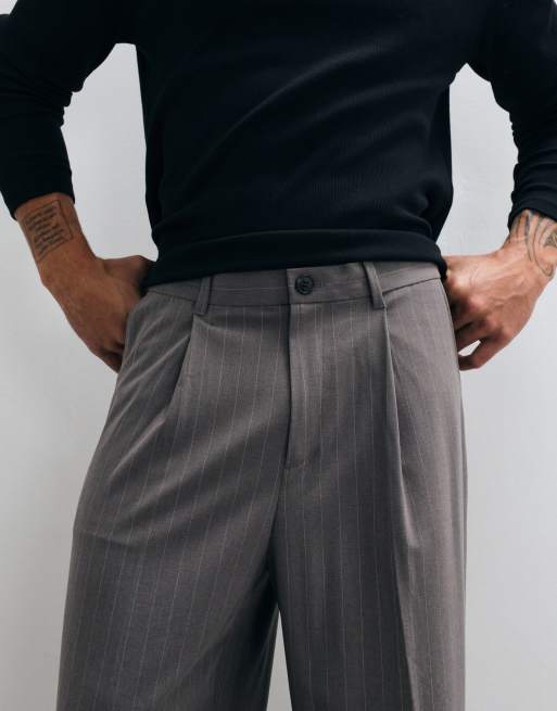 Weekday Uno pantaloni sartoriali loose fit gessati color talpa, 2 di 5