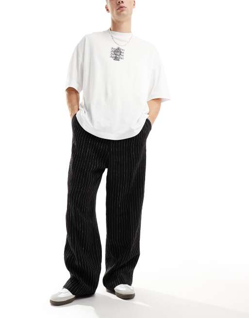 Weekday Uno relaxed fit linen tailored trousers in mono pinstripe | ASOS