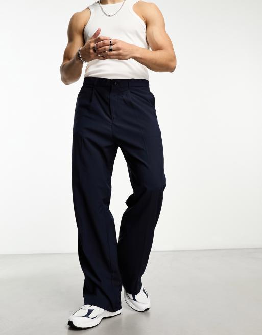 Properly Polished Navy Blue High Rise Linen Trouser Pants