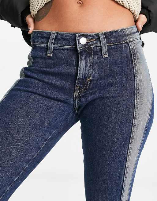 Weekday - Utopia - Jeans a zampa a vita bassa blu con pannelli slavati, 2 di 4