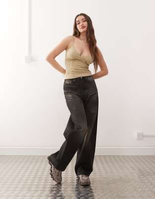 Weekday V Neck Cami Top In Brown