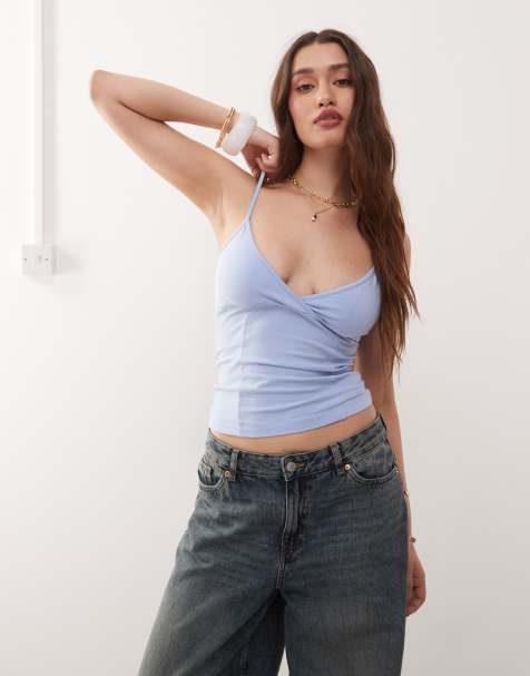 Weekday v neck cami top in blue - view 1