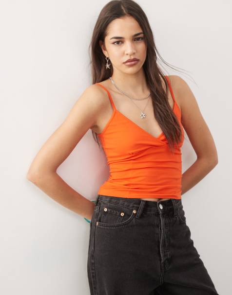 Weekday v neck cami top in orange - view 1