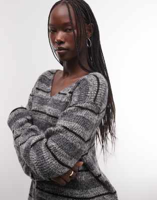 Weekday V Neck Oversized Sweater In Gray