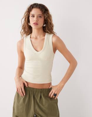 Weekday Ribbed V-neck Tank Top In Sand