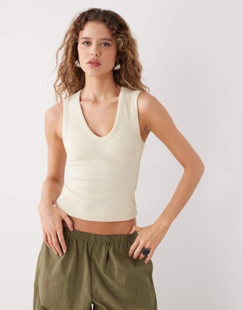 Weekday V-neck tank top in beige - view 1
