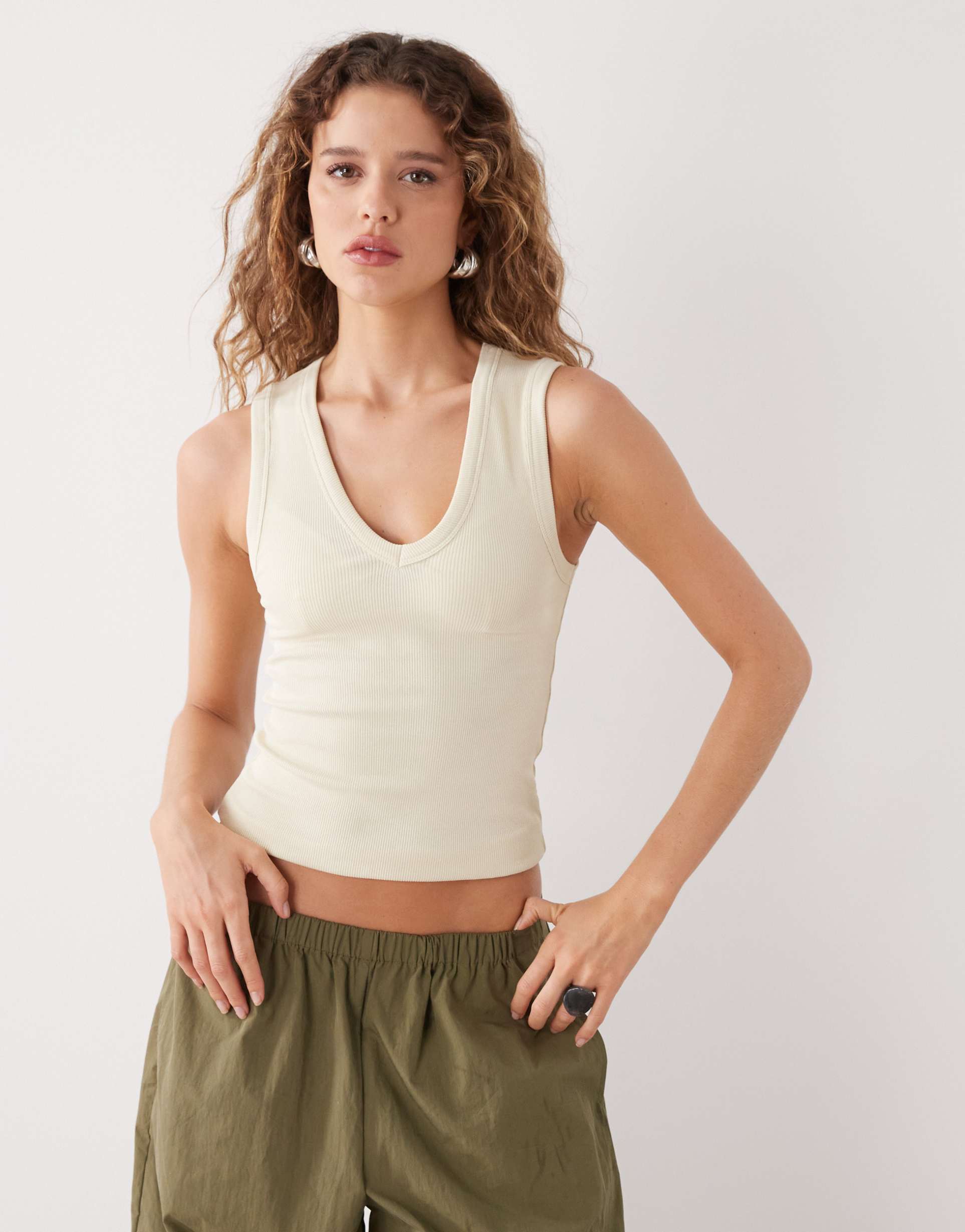 weekday v-neck tank top in beige