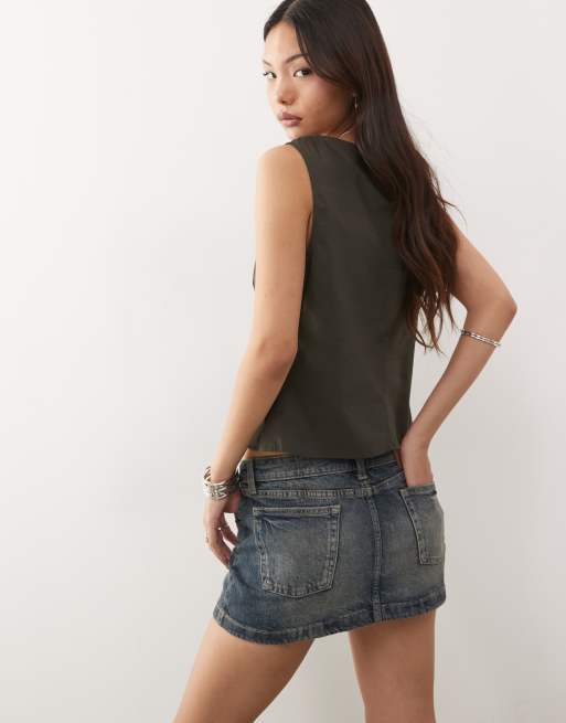 Weekday v neck top in off-black, 3 of 4