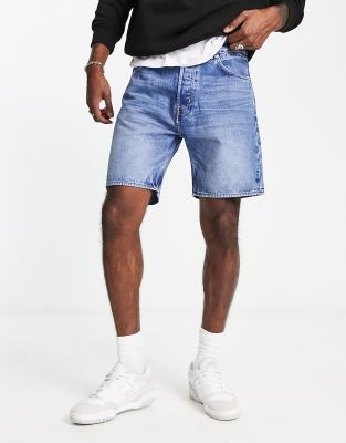 Weekday Rowe Cotton Blend Denim Shorts in Pen Blue