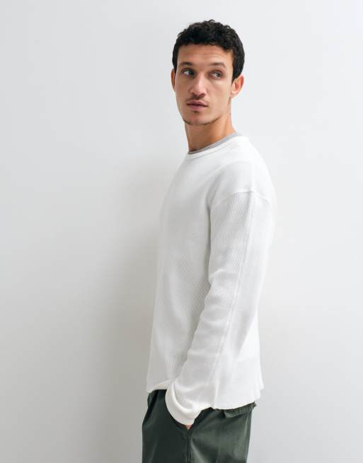 Weekday våffelstickad långärmad t-shirt i benvit, 5 av 5