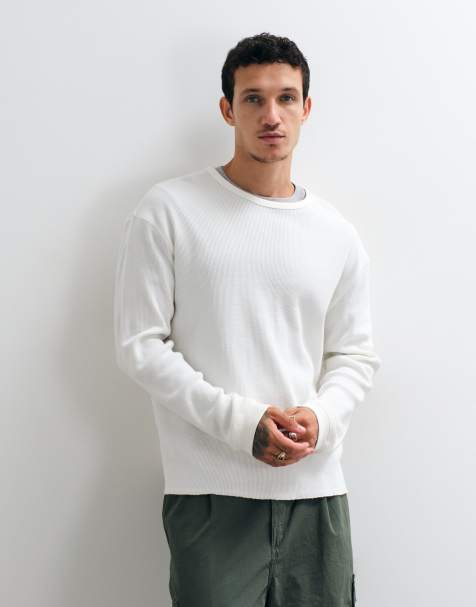 Weekday vaffelstrikket langærmet T-shirt i råhvid - view 1