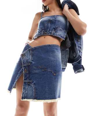 Weekday Valley deconstructed denim mini skirt in blue (part of a set)
