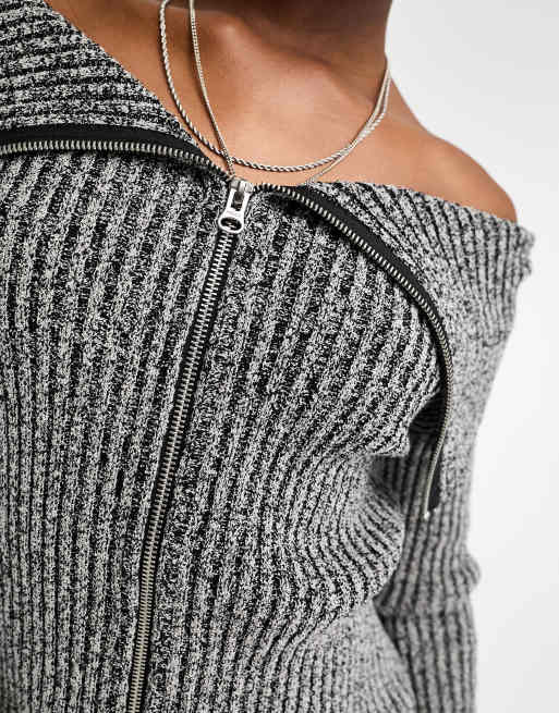 トップス COLLEGELOGOOFFSHOULDERSWEATTOP HEATHER Heather Grey Sweater Top - Off-The-Shoulder Sweater