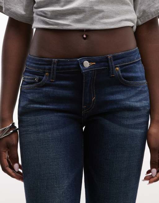 Weekday - Vaqueros skinny flare de talle bajo Luna en azul oscuro, 5 de 5