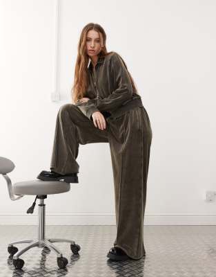Weekday Weekday velvet track trousers in washed black