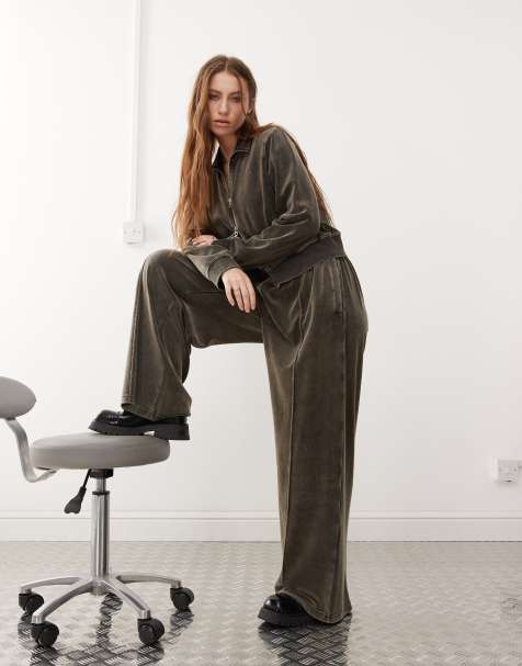 Weekday velvet track trousers in washed black - view 1