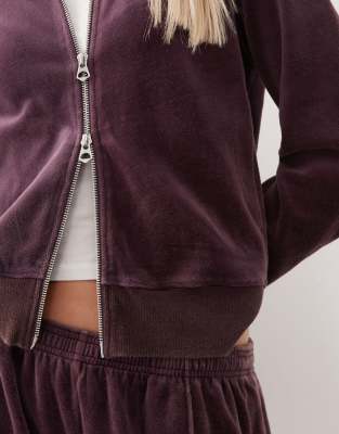 Weekday Velvet Zip Through Jacket In Purple