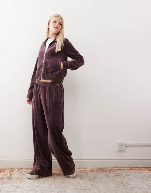 Weekday velvet zip through jacket in dark plum - part of a set, 3 of 4