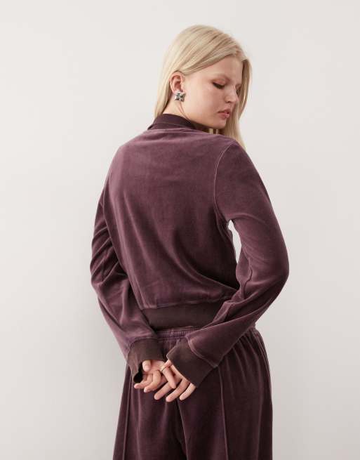 Weekday velvet zip through jacket in dark plum - part of a set, 4 of 4