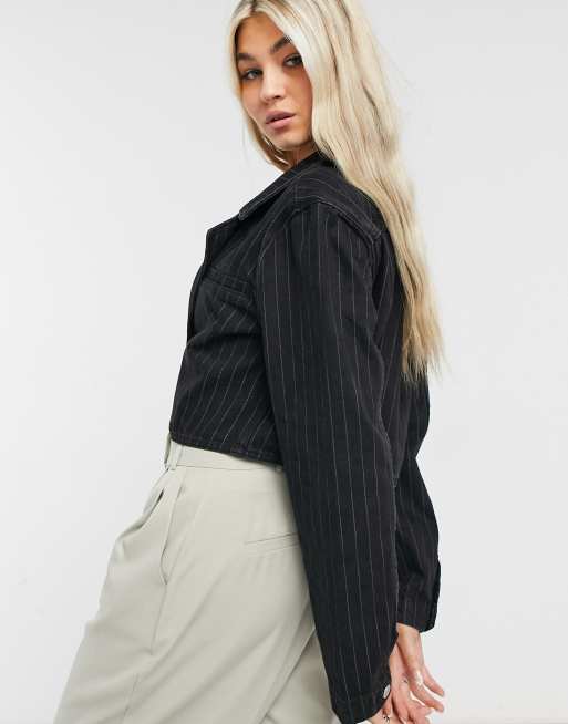 Pinstripe Boxy Denim Jackets