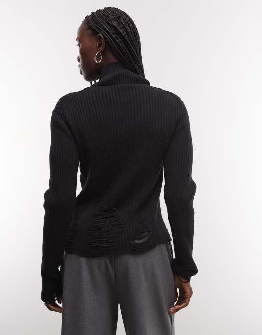 Weekday vest van wolmix met rits en distressed detail in zwart, 2 van 4