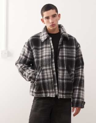 Weekday - Veste à carreaux en laine mélangée effet brossé - Noir