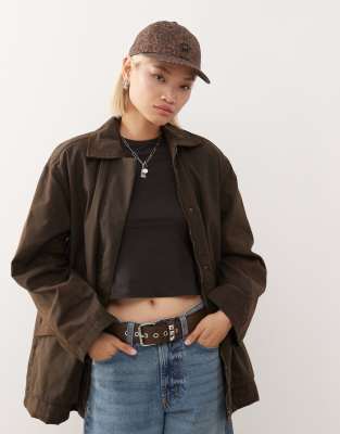 Weekday - Veste cirée style barn jacket coupe oversize - Marron foncé