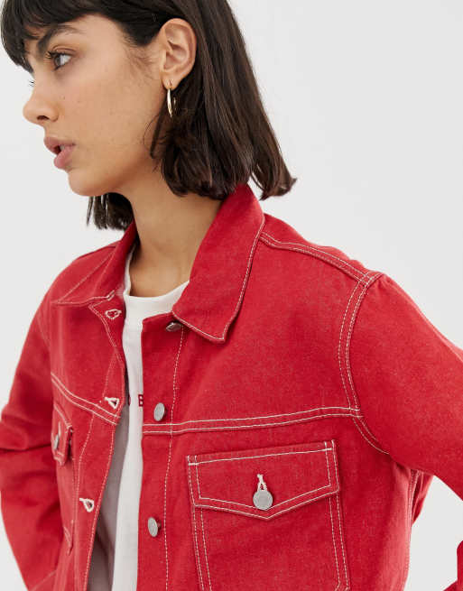 Veste jean rouge online femme