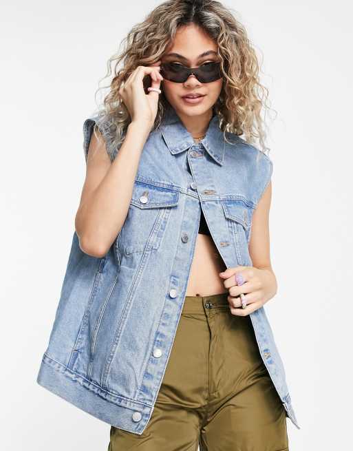 Weekday - Veste sans manches en denim de coton - Bleu années 70 - MBLUE