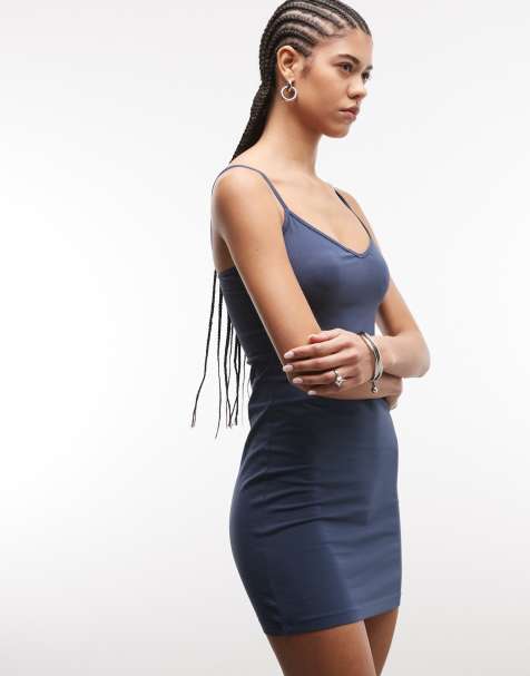 Weekday - Vestito corto con spalline sottili blu navy con scollo a V - view 1