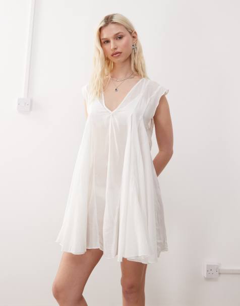 Weekday - Vestito corto in chiffon vaporoso bianco trasparente - view 1