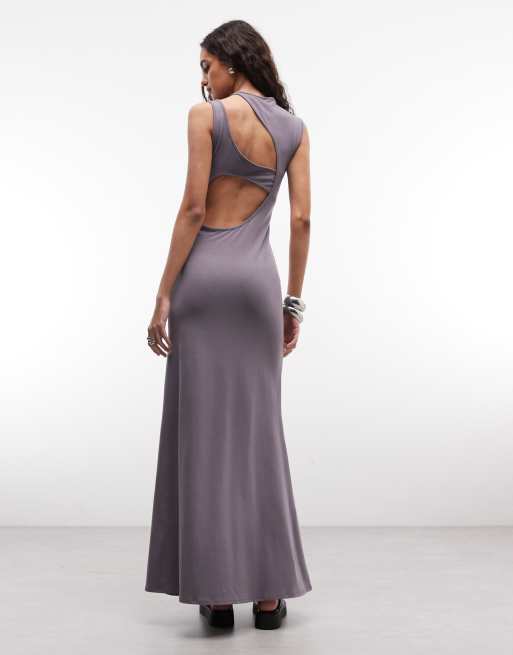 Weekday - Vestito lungo color prugna polvere con cut-out sulla schiena e sulla spalla, 4 di 4
