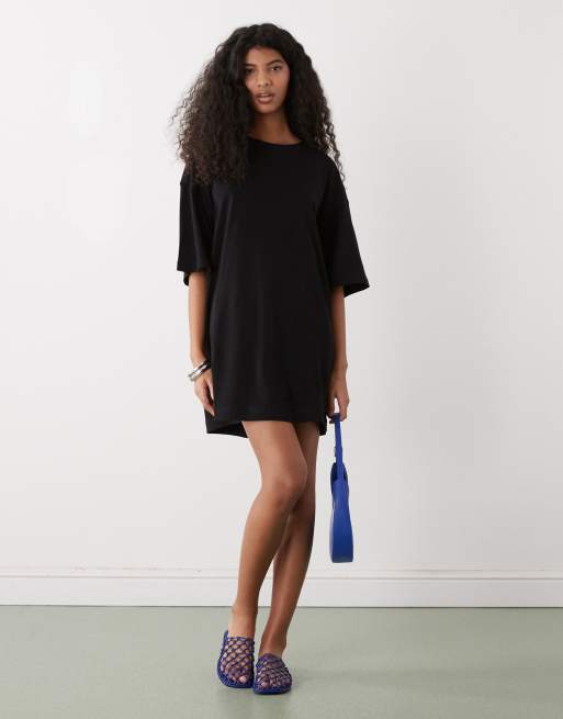Weekday - Vestito T-shirt oversize nero, 2 di 4