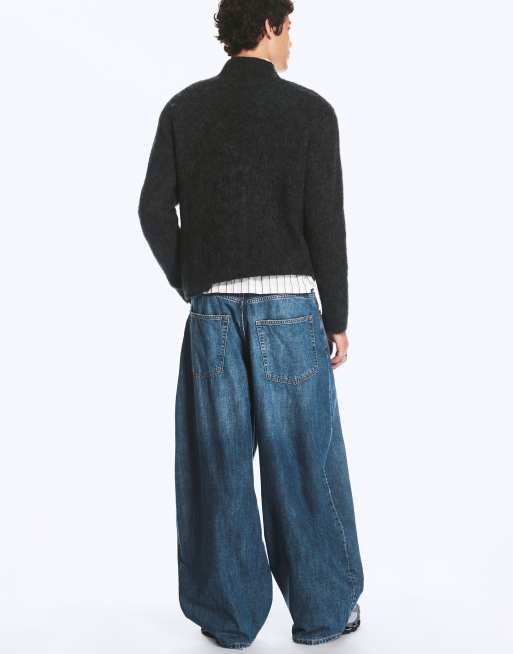Weekday vida baggy jeans med låg gren och slitna detaljer i blått, 3 av 5