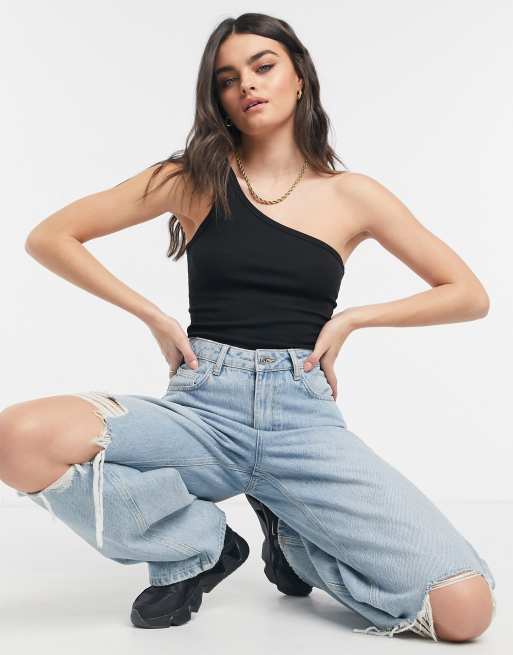 Weekday Vida one shoulder top in black ASOS